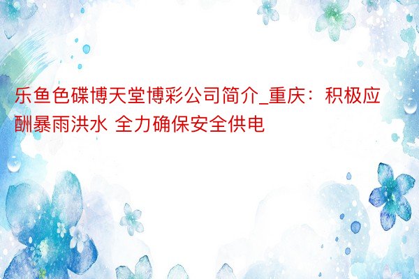乐鱼色碟博天堂博彩公司简介_重庆：积极应酬暴雨洪水 全力确保安全供电