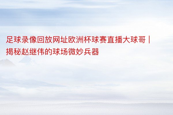 足球录像回放网址欧洲杯球赛直播大球哥 | 揭秘赵继伟的球场微妙兵器