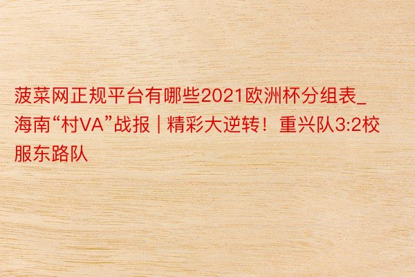 菠菜网正规平台有哪些2021欧洲杯分组表_海南“村VA”战报 | 精彩大逆转！重兴队3:2校服东路队